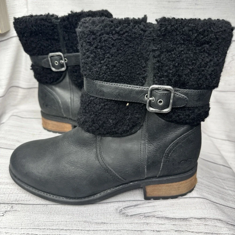 UGG Women's Blayre II Sheepskin and Water-Resistant Leather Size 9 Boots Black